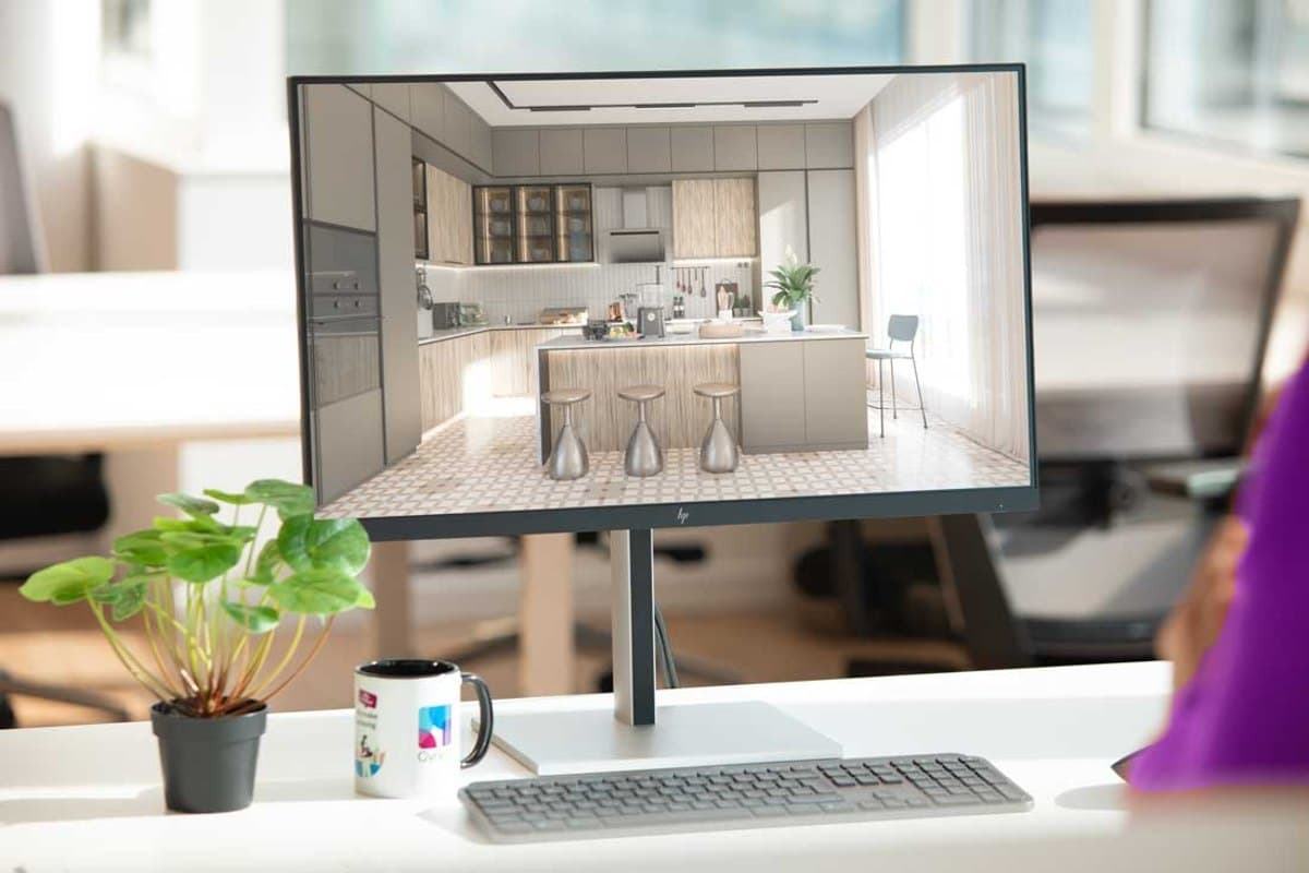 3D kitchen design on a computer screen